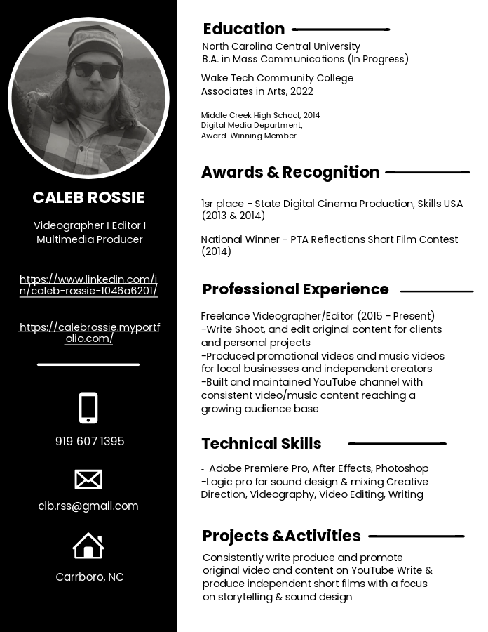 Resume – Caleb Rossie Portfolio